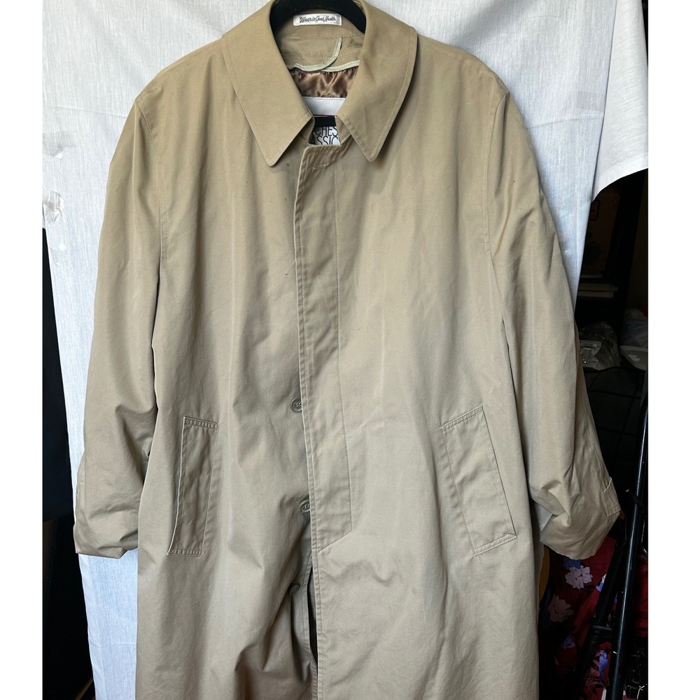 Westchester Classic Mens Tan Trench Coat Faux Fur Liner Sz 40 Reg Vtg 80's Prep